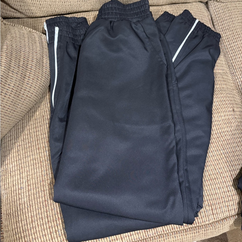 Black Warm Up Track/Cheer Pants with White Zipper